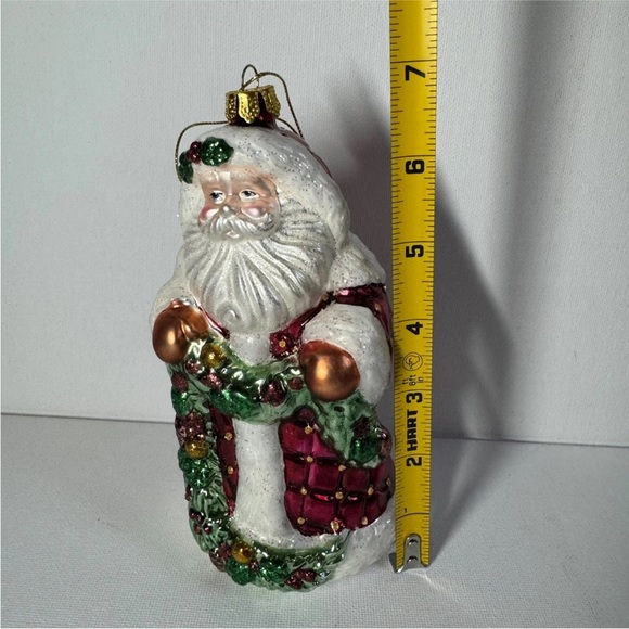 Brass Key Glass Santa Ornament Wreath Coat Glitter 6.5" Vintage Christmas - Picture 3 of 9